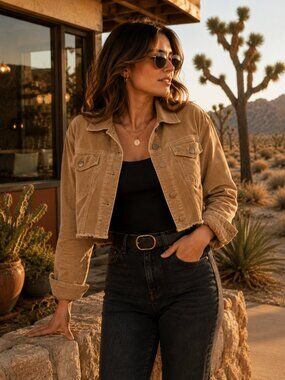 12th Tribe Cropped Corduroy Jacket in Tan